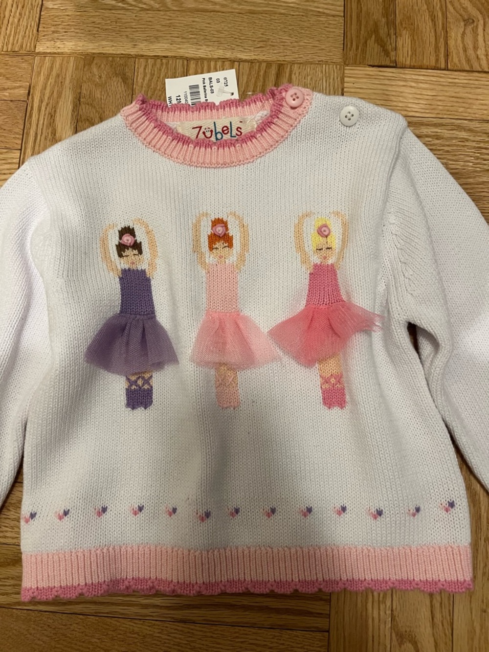 NWT! Zubels White & Pink Ballerina Sweater - Picture 2 of 5
